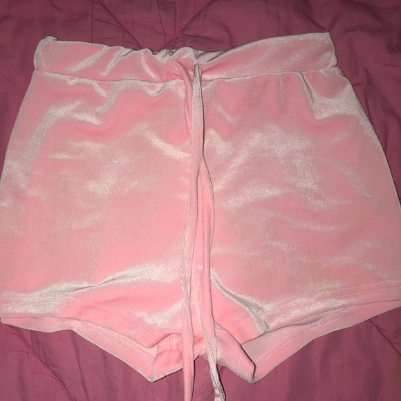 baby pink velvet shorts